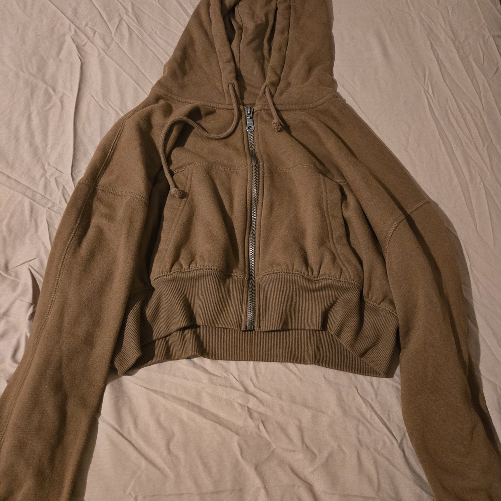 Aeropostale Olive Brown Cropped Zip Hoodie